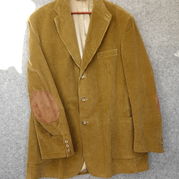 Vintage Elbow Patch Corduroy Blazer Mens STAFFORD 46 Large Long Tan Academia USA - Picture 1 of 16
